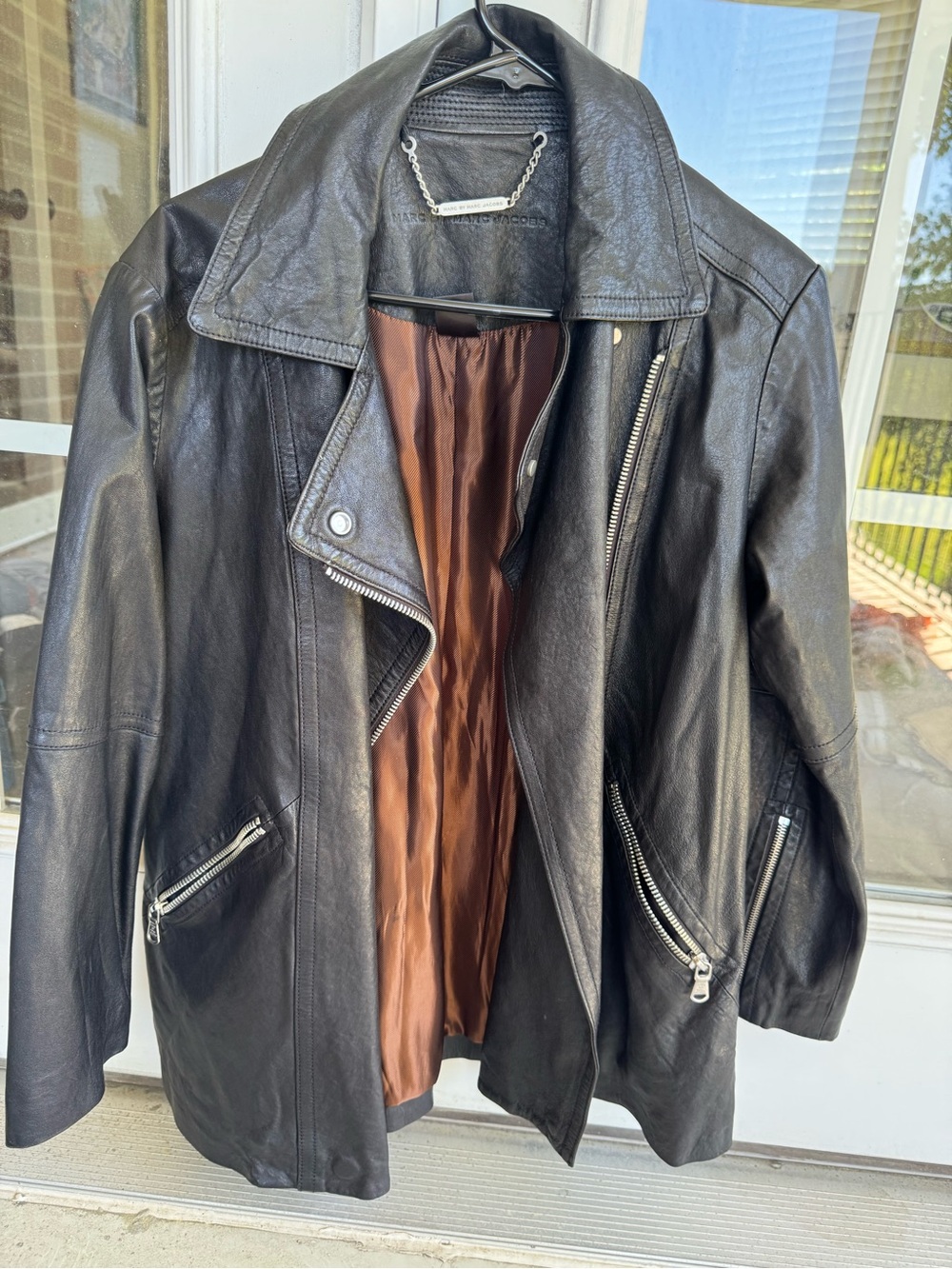 Marc Jacobs Black Leather Moto Jacket - Classic Women's Coat